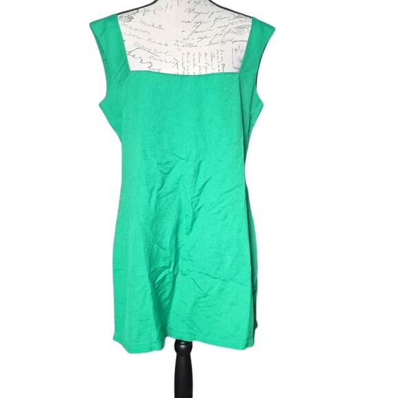 French Connection Women's Size 14 Green Tambourine Linen Blend Square Neck Dress - Picture 1 of 7